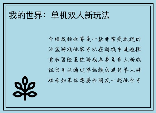 我的世界:单机双人新玩法